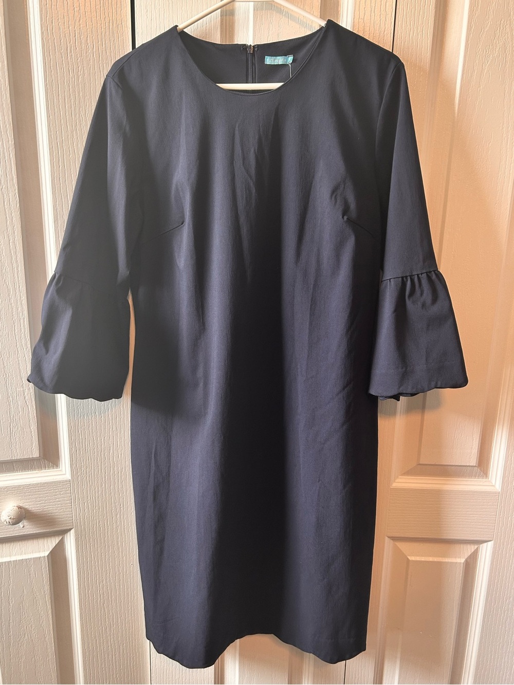 J. Mclaughlin Women’s Size 14 Elle 3/4 Bell Sleeve Scalloped Hem Navy Dress NWT